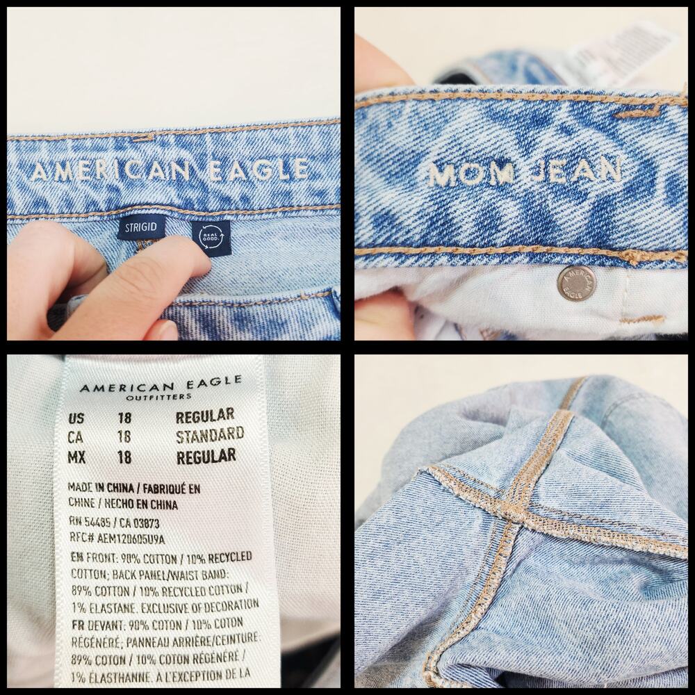 American Eagle Strigid Mom Jeans 18 38x28 High Rise Ripped Destroyed 90s Grunge - Picture 7 of 7